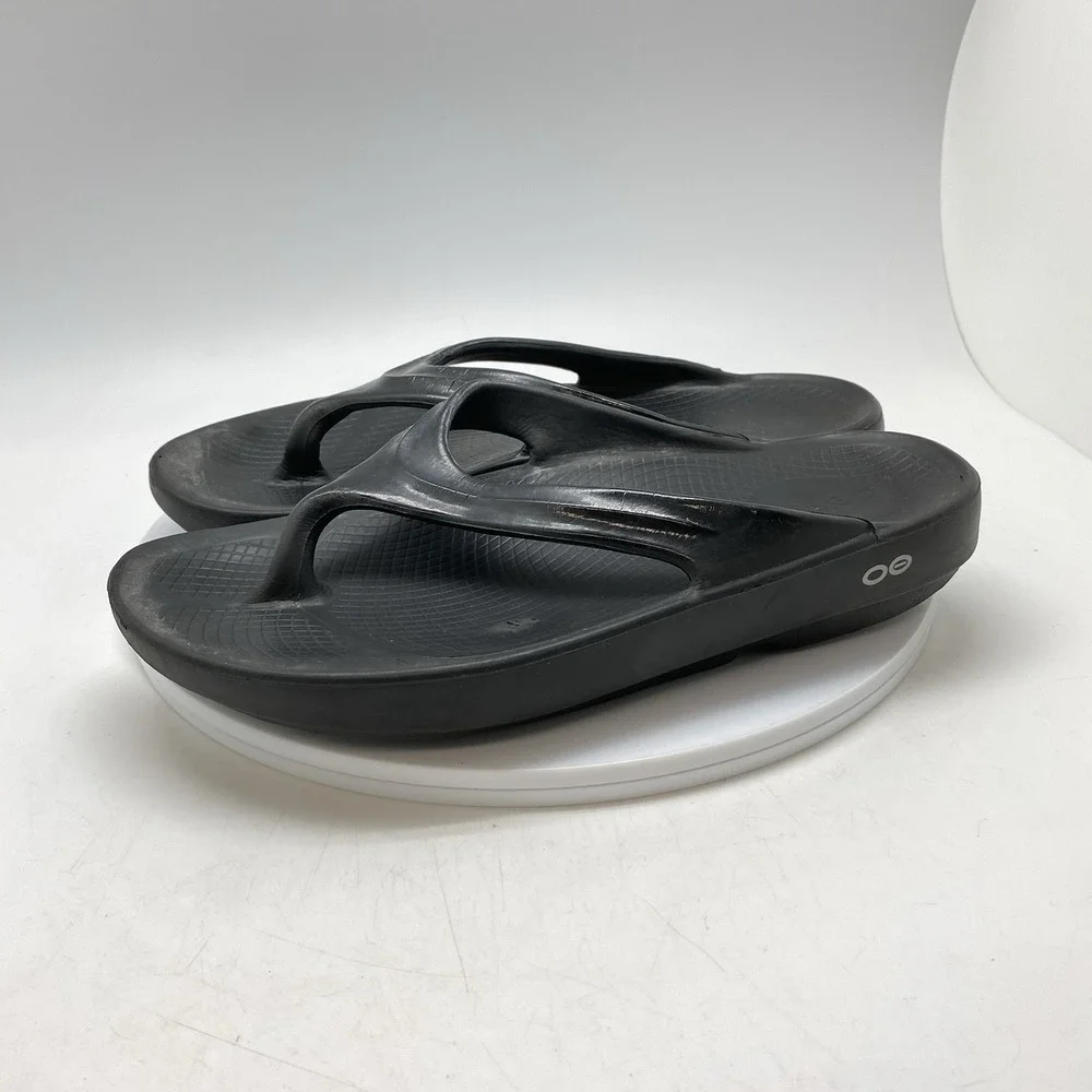 Oofos Oolala Recovery Sandals Womens 9 Black Flip Flops Slip On‎ Thong Comfort